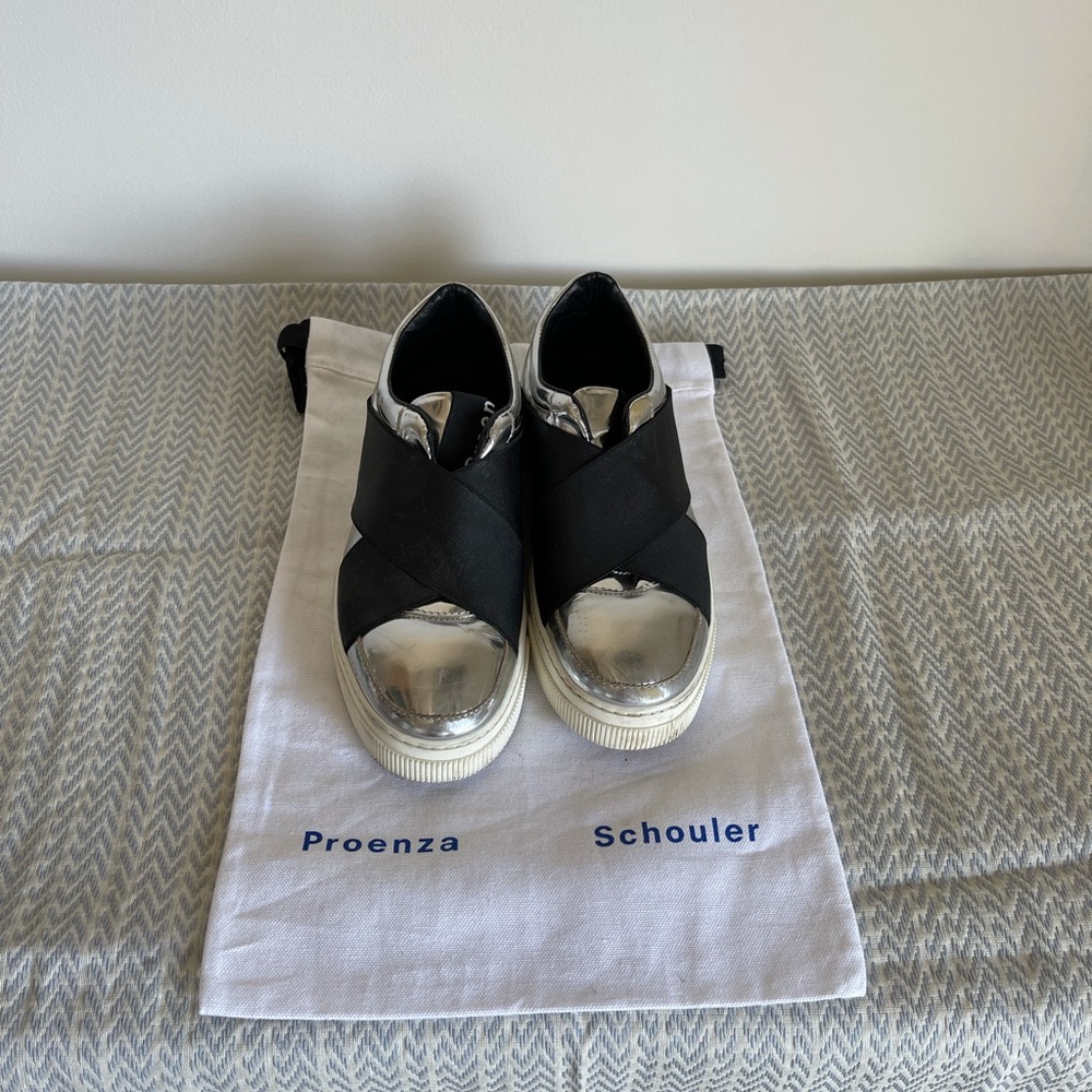 PROENZA SCHOULER SILVER SLIP-ON SNEAKERS